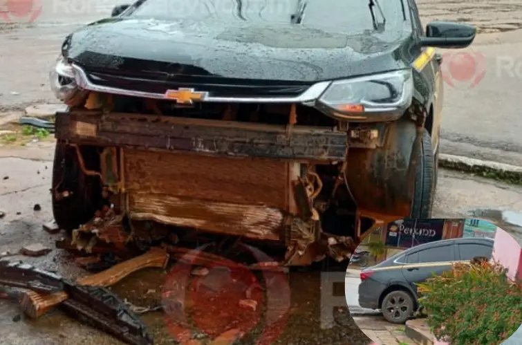 Táxi sobe em calçada de empresa após colisão contra HR-V