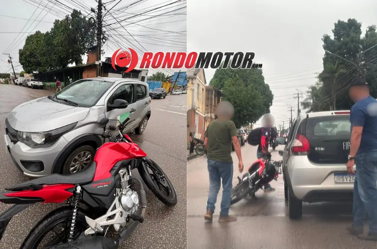 Condutor de carro da Sesau avança preferencial e provoca acidente com motociclista