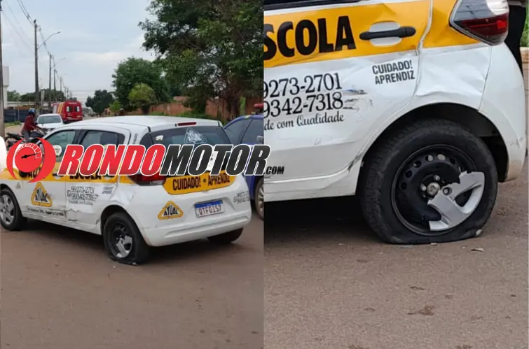 Dois jovens ficam feridos após colisão entre moto e carro de auto-escola no Flamboyant